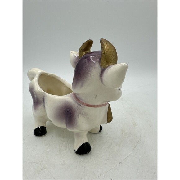 Vintage Milk Creamer Cow Pitcher Purple Pink Ceramic 1950s - Picture 5 of 16
